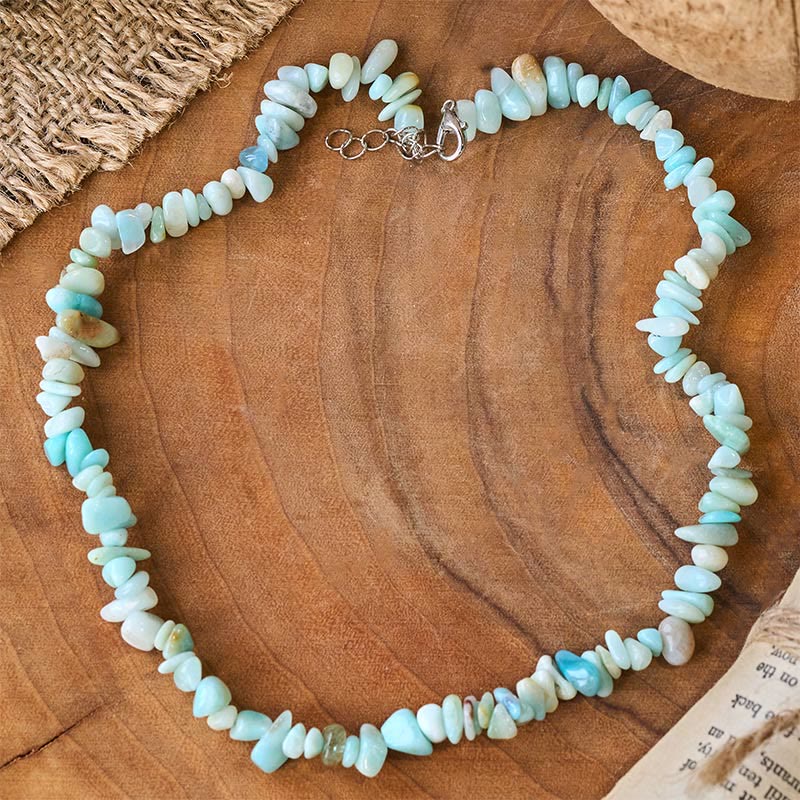 Kristall Glück Segen Edelstein Larimar Halskette hellblau weiß Naturstein