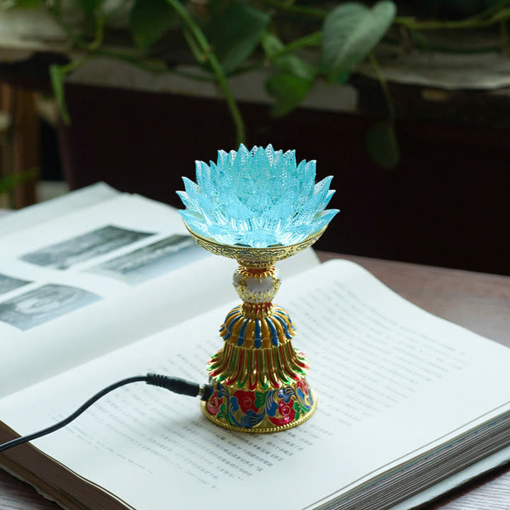 Figur Lotus Liuli Acht Glückssymbole Erleuchtung Hellblauer Lotus / Netzstecker