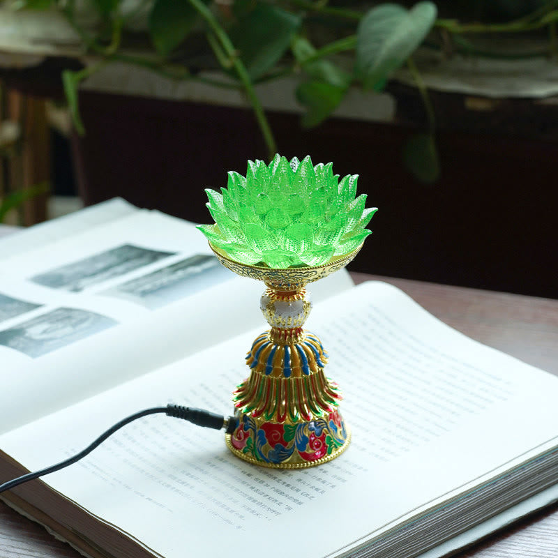 Figur Lotus Liuli Acht Glückssymbole Erleuchtung Grüner Lotus / Netzstecker