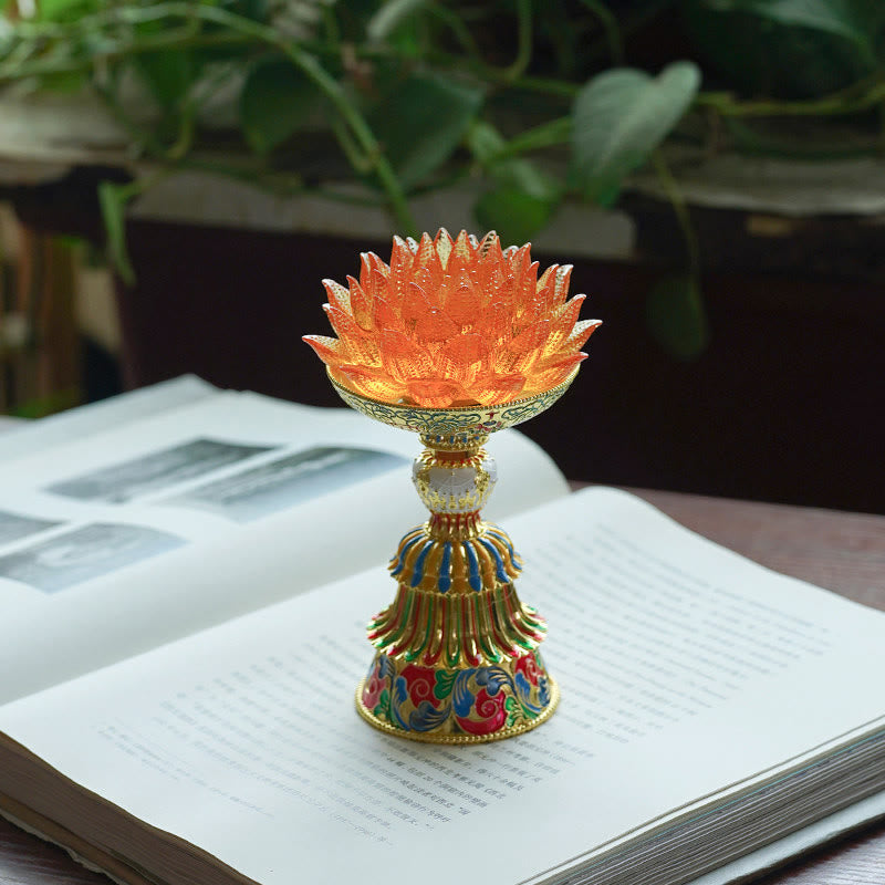 Figur Lotus Liuli Acht Glückssymbole Erleuchtung Oranger Lotus / Akku