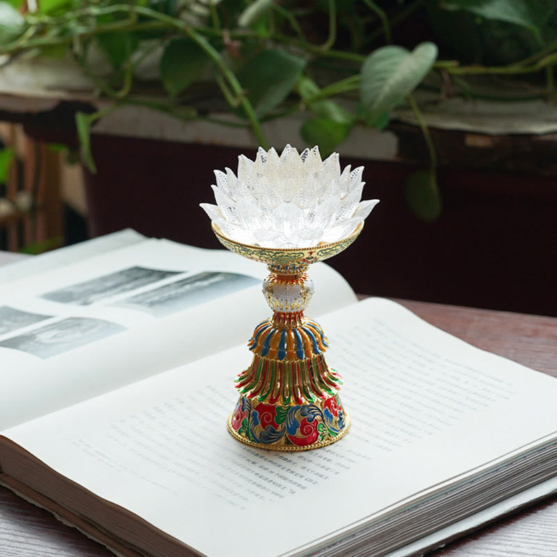 Figur Lotus Liuli Acht Glückssymbole Erleuchtung Weißer Lotus / Akku