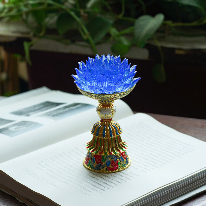 Figur Lotus Liuli Acht Glückssymbole Erleuchtung Blauer Lotus / Akku