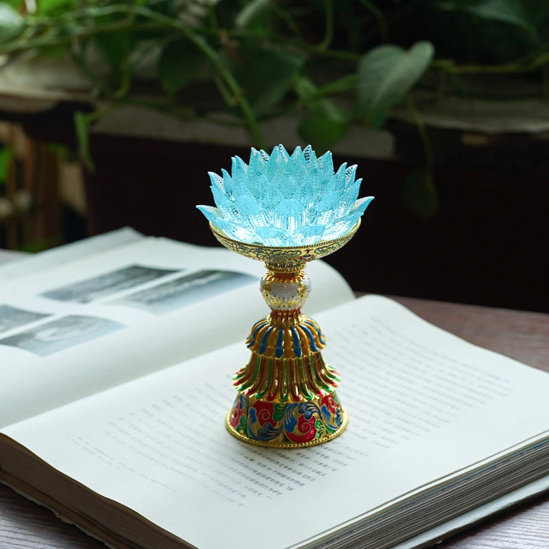 Figur Lotus Liuli Acht Glückssymbole Erleuchtung Hellblauer Lotus / Akku