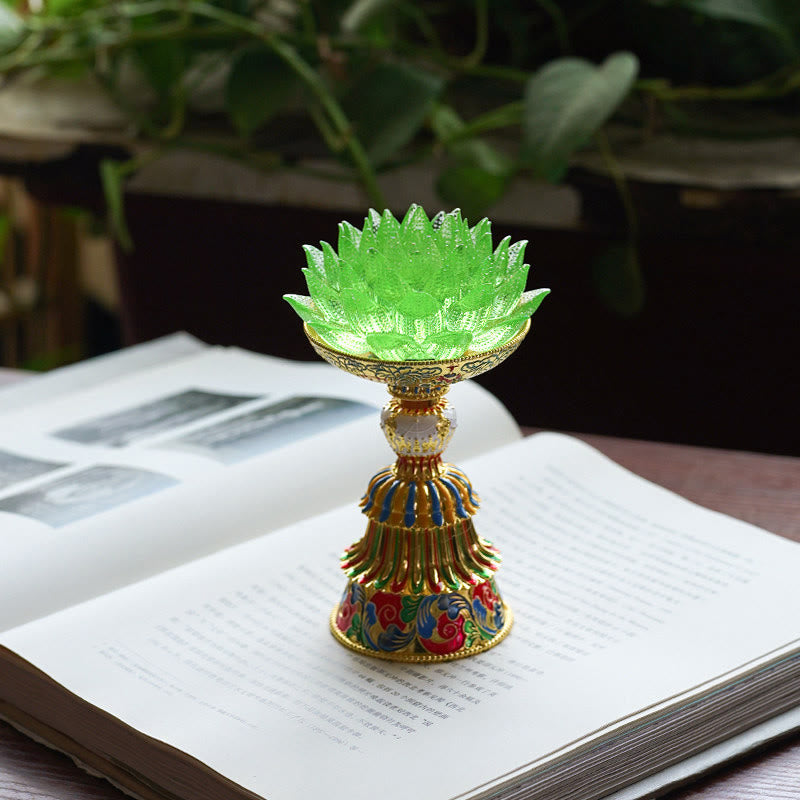 Figur Lotus Liuli Acht Glückssymbole Erleuchtung Grüner Lotus / Akku