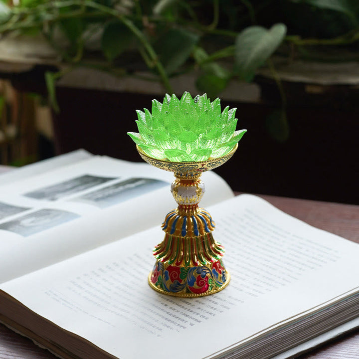 Figur Lotus Liuli Acht Glückssymbole Erleuchtung Grüner Lotus / Akku