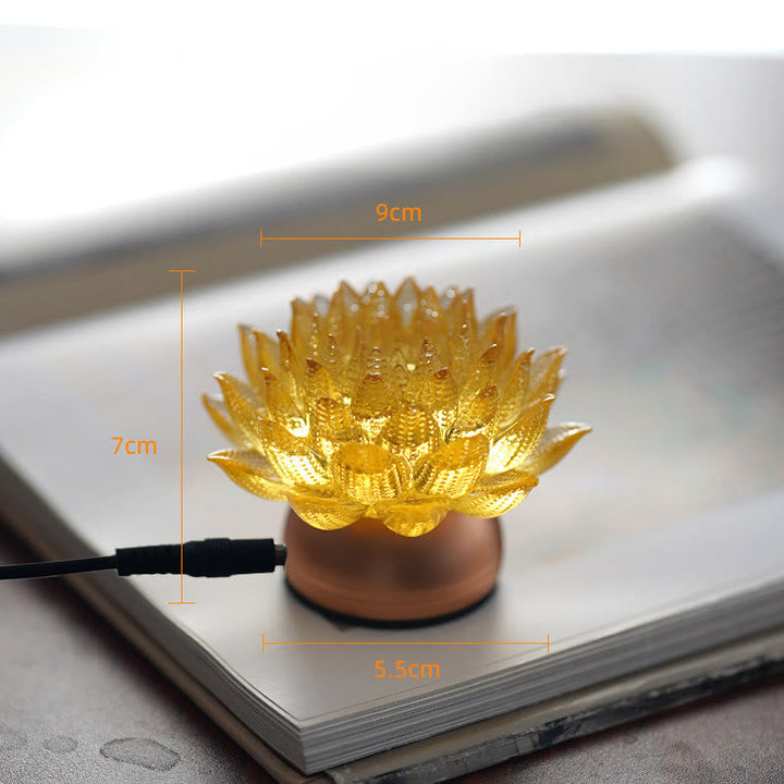 Figur Lotus Glas Messing Neuanfang Erleuchtung Gold-Lotus Aluminium M / Netzstecker