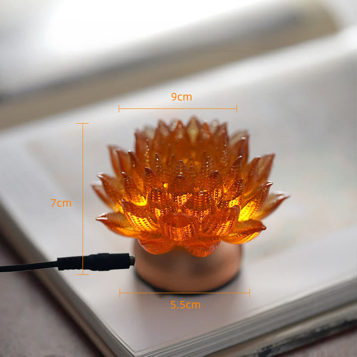 Figur Lotus Glas Messing Neuanfang Erleuchtung Orange-Lotus Aluminium M / Netzstecker