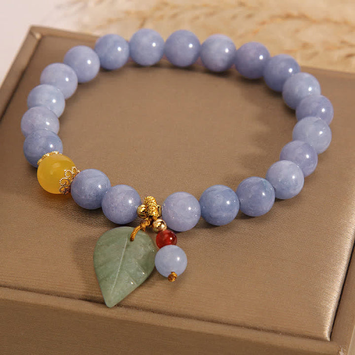 Armband Aquamarin Jade – Heilung mit grünem Blattanhänger elegant.
