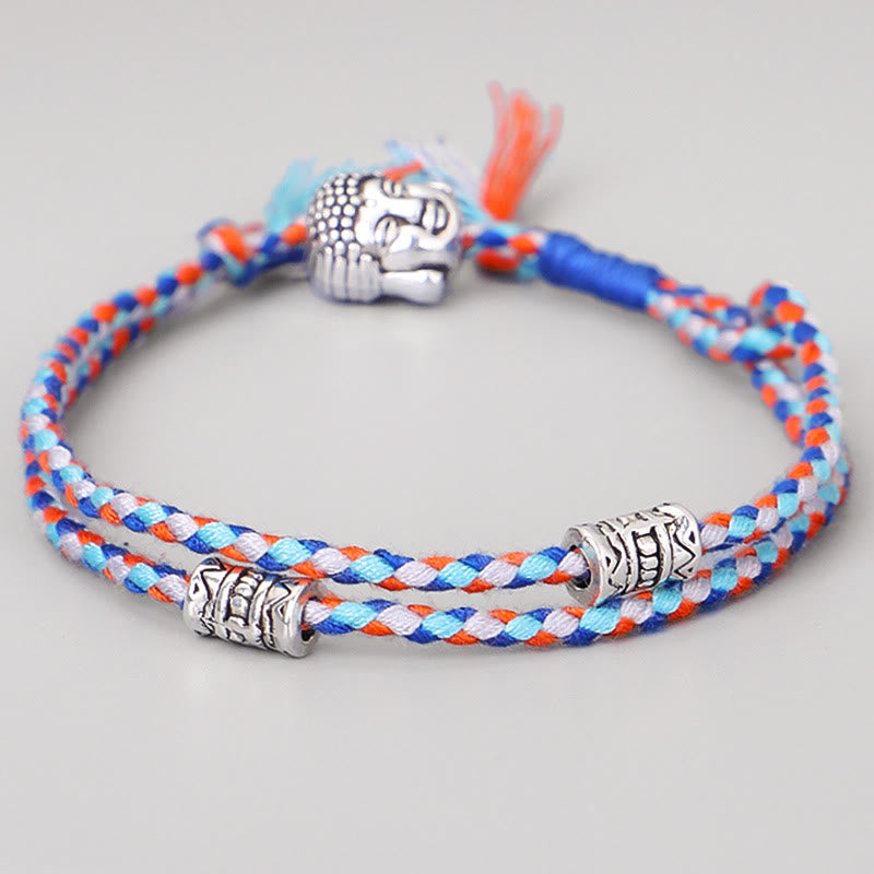 Armband Head Gelassenheit buntes Seil blau orange weiß Silber Perlen