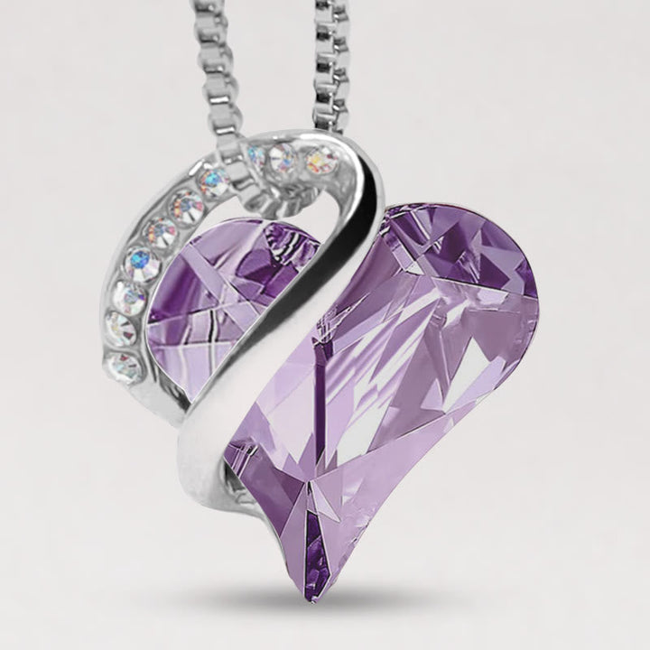 Silberne Kette mit lila Herzanhänger Kristall Schmuck elegantes Design