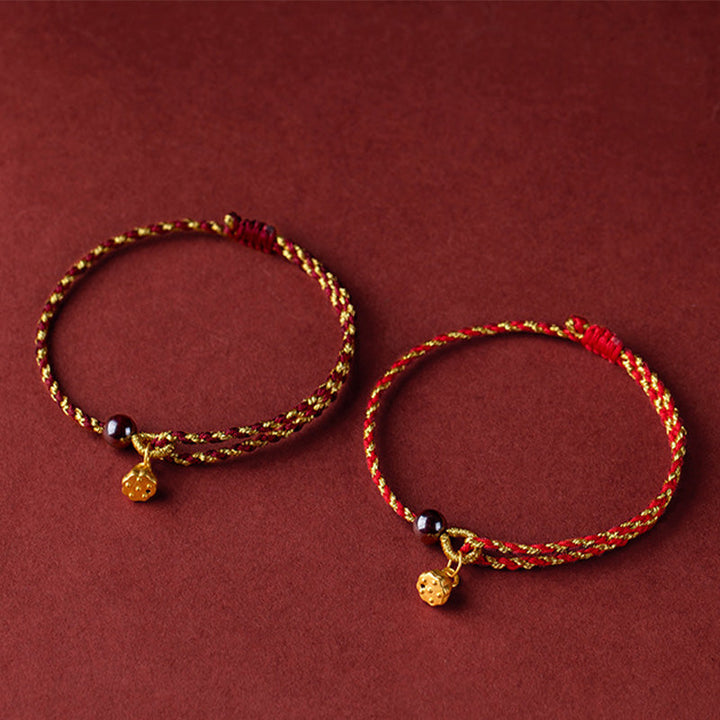 Armband Rot Gold Kordel Lotus Anhänger – Frieden Glück
