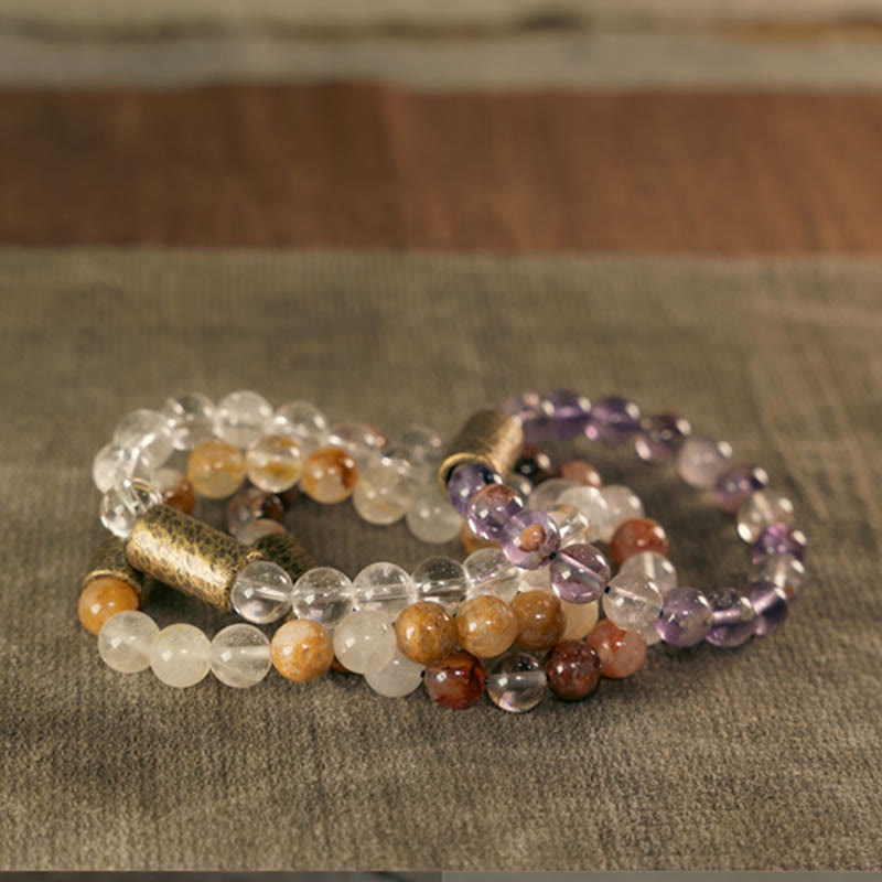 Armband Weißer Kristall – Schutz mit Amethyst und Citrin Steinen elastisch