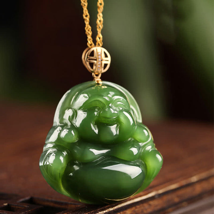 Jade Kette Lachender Buddha Gold