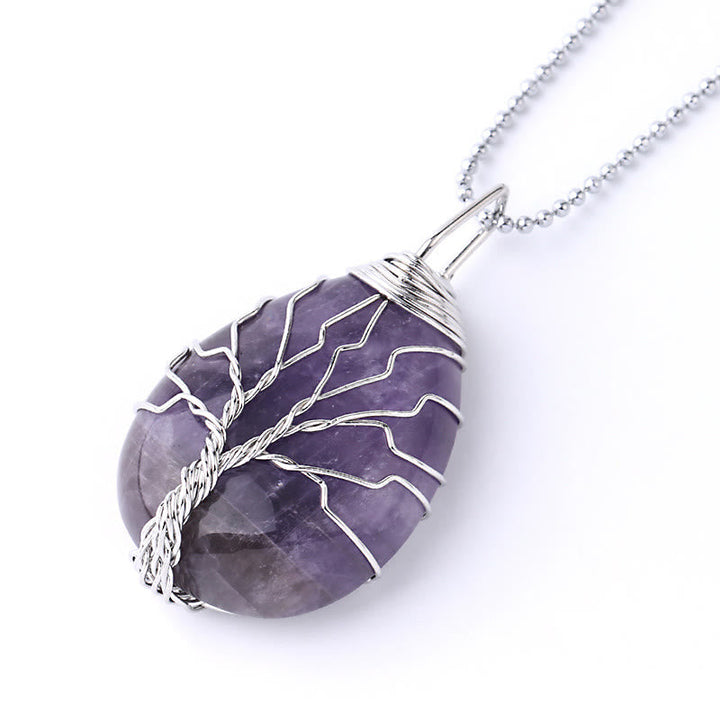 Amethyst Kette Quarz Lebensbaum Silber Draht Anhänger Heilstein