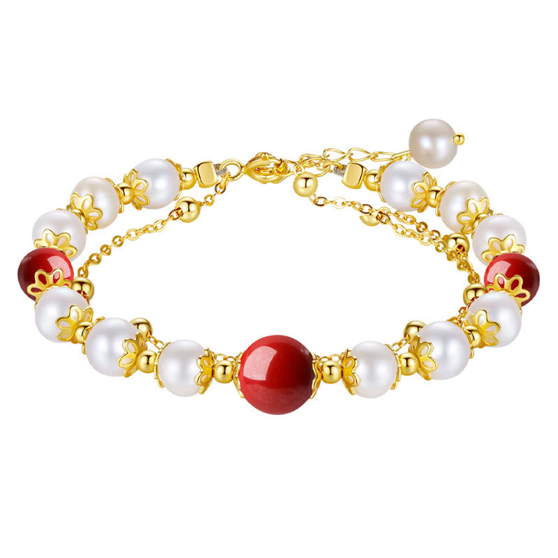 Armband 925 Silber Zinnober Energie Perlen Gold elegant Schmuck