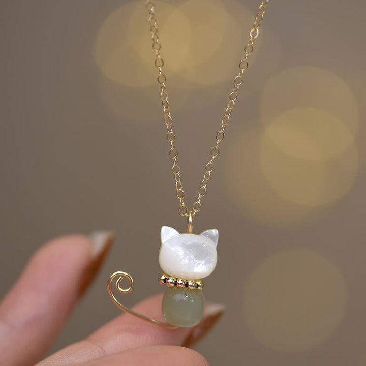 Kette Hetian-Jade Glückskatze Glück Perlmutt Gold