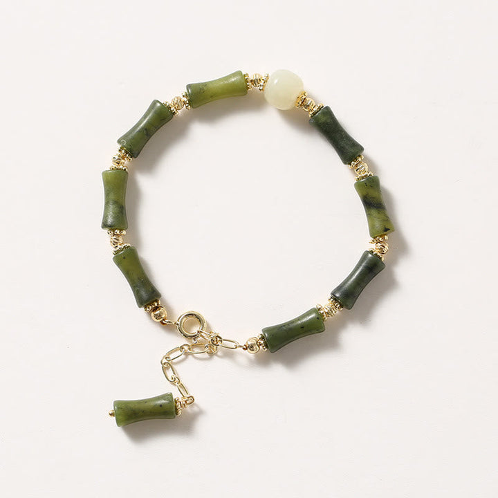 Armband Bambus Glück Stärke grüne Röhrchen goldene Perlen elegant