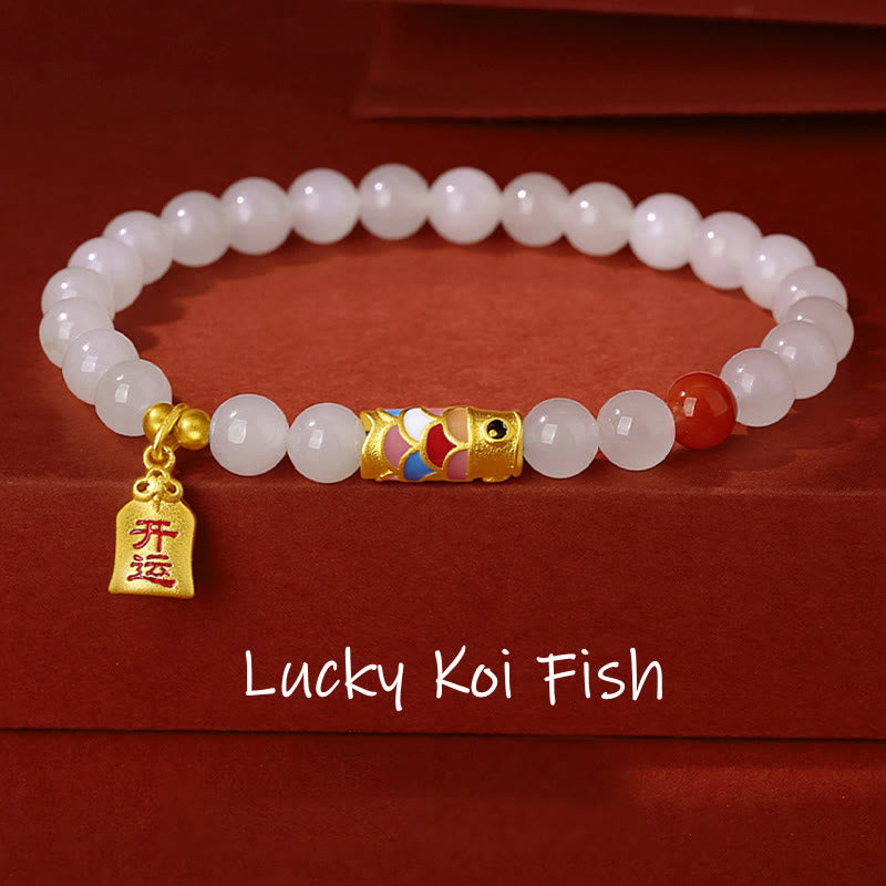 Armband 925 Silber Weiße Jade Koi Fisch – Glück