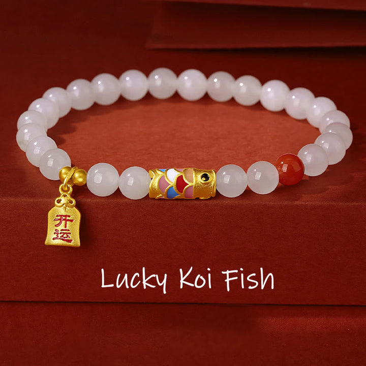 Armband 925 Silber Weiße Jade Koi Fisch – Glück