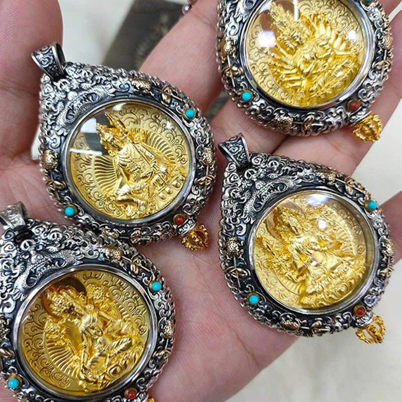 Anhänger Kette Tibetischer Geburtsgott Gold Silber Buddhist