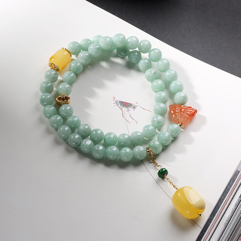 Jade Armband mit grünen Perlen, gelbem Anhänger und Schmetterling-Accessoires