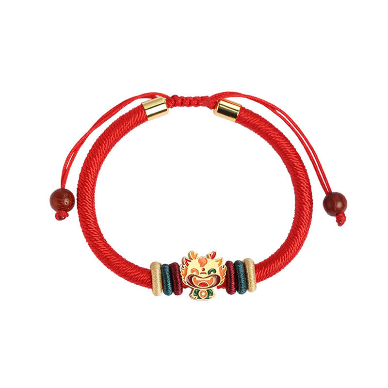 Rotes Seidenarmband mit goldenem chinesischem Glücksbringer Anhänger elastisch