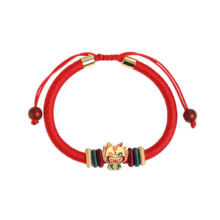 Rotes Seidenarmband mit goldenem chinesischem Glücksbringer Anhänger elastisch