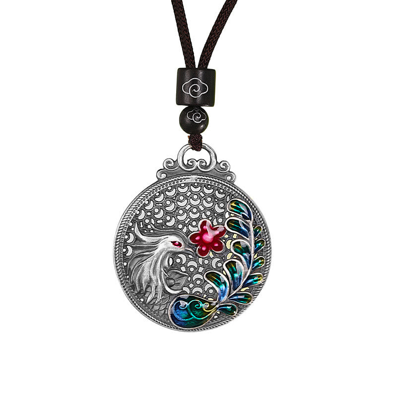 Phönix Sterling-Silber Anhänger Emaille Kette Schutz