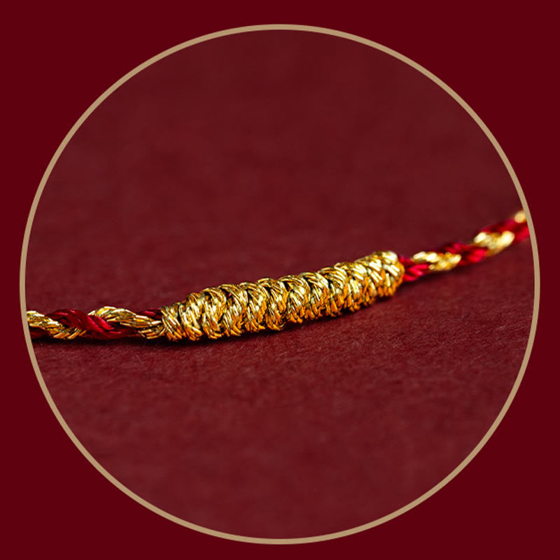 Rotes und goldenes geflochtenes Armband 14K Gold Knoten Glück elegant.