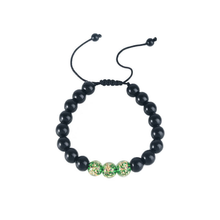 Armband Schwarzer Obsidian – Stärke mit grünen Perlen elastisch