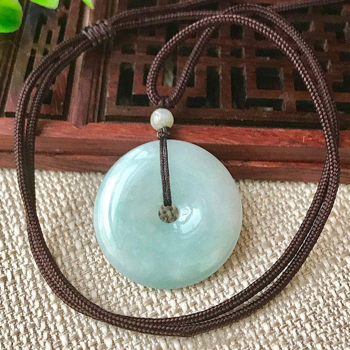Jade Anhänger Kette Buddha-Perlen Glück grün Donut