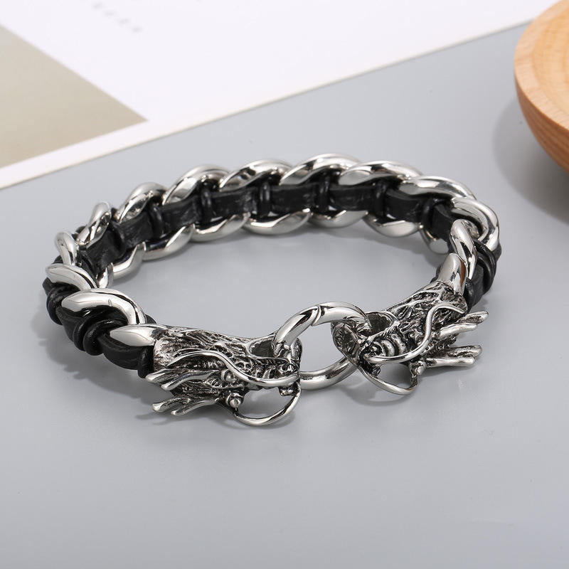 Armband Drachen Schutz Glück Balance Silber Schwarz Kettenglied Verschluss