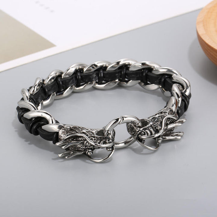 Armband Drachen Schutz Glück Balance Silber Schwarz Kettenglied Verschluss