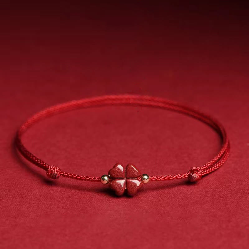 Armband Vierblättriges Kleeblatt Rot Schnur - Segen