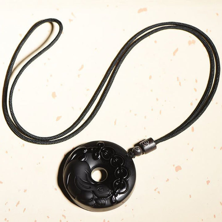 Obsidian Kette schwarzer Anhänger Tierkreis Naturstein Frieden
