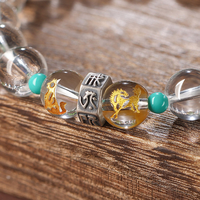 Armband 925 Silber mit grünen Steinen und Kristallperlen Tierkreis