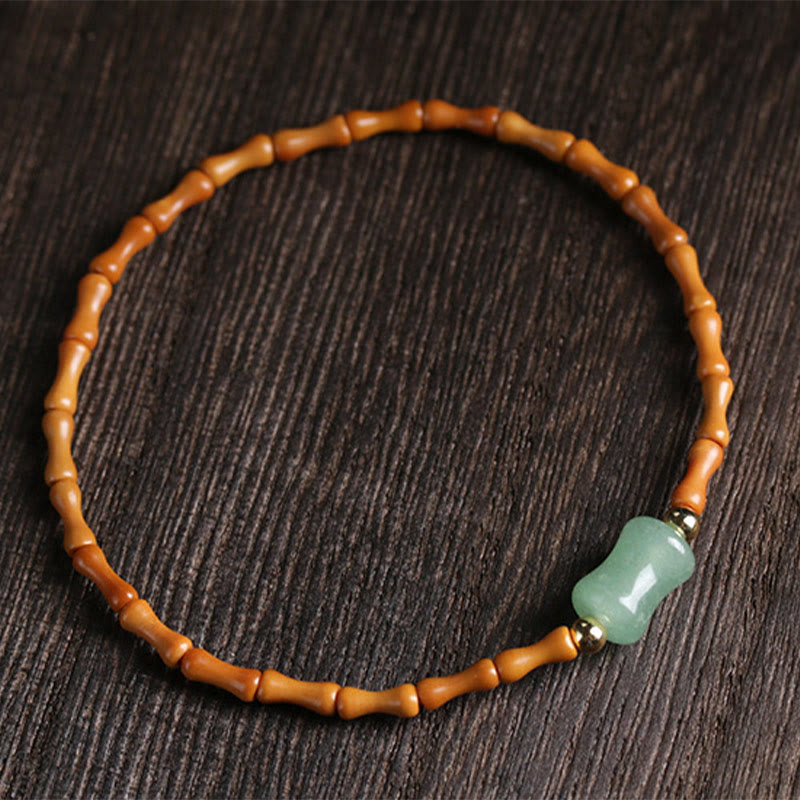 Armband Grüner Aventurin Bambus – Glück mit braunen Holzperlen elastisch