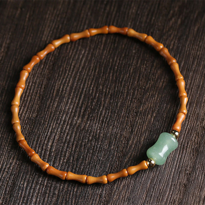 Armband Grüner Aventurin Bambus – Glück mit braunen Holzperlen elastisch