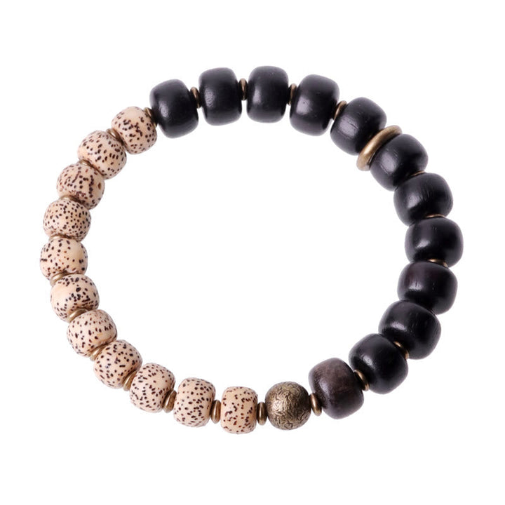 Armband mit schwarzem Obsidian und Kupfer Perlen Naturstein elastisch