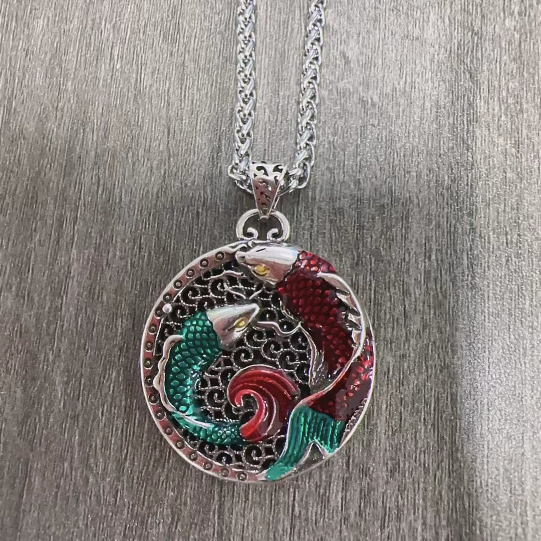 Tibetische Kette, Kupfer, Koi, Silberkette, Heilung, Anhänger