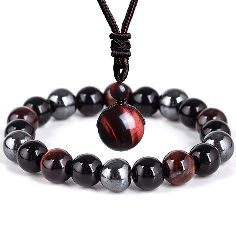 Tigerauge Kette Anhänger Armband schwarzer roter Naturstein Perlen Schmuck