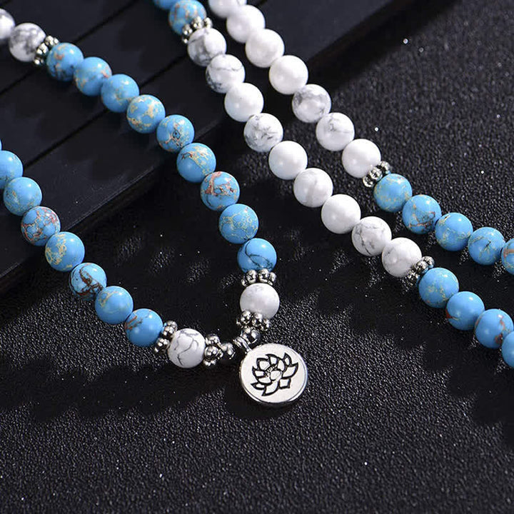 Armband Türkis Lotus – Segen mit weißen Perlen Silberanhänger