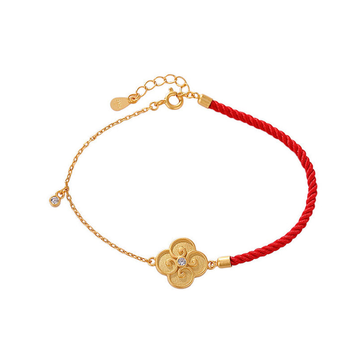 Armband Kleeblatt Gold Rot Seil Glücksbringer Elegant Schmuck