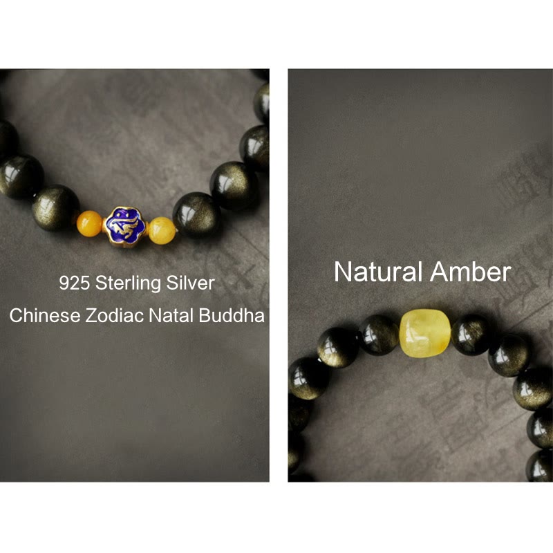 Armband 925 Silber Obsidian Chinesisches Tierkreis – Schutz & Wohlstand