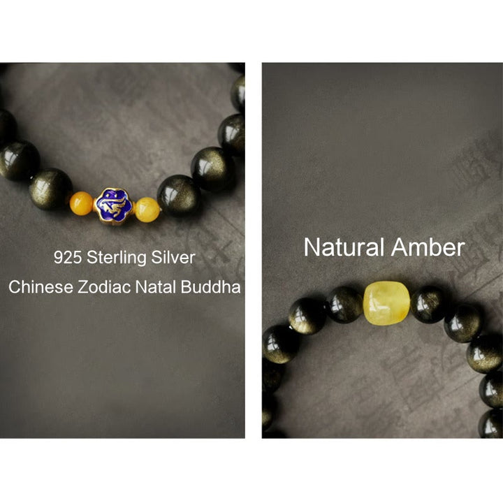 Armband 925 Silber Obsidian Chinesisches Tierkreis – Schutz & Wohlstand