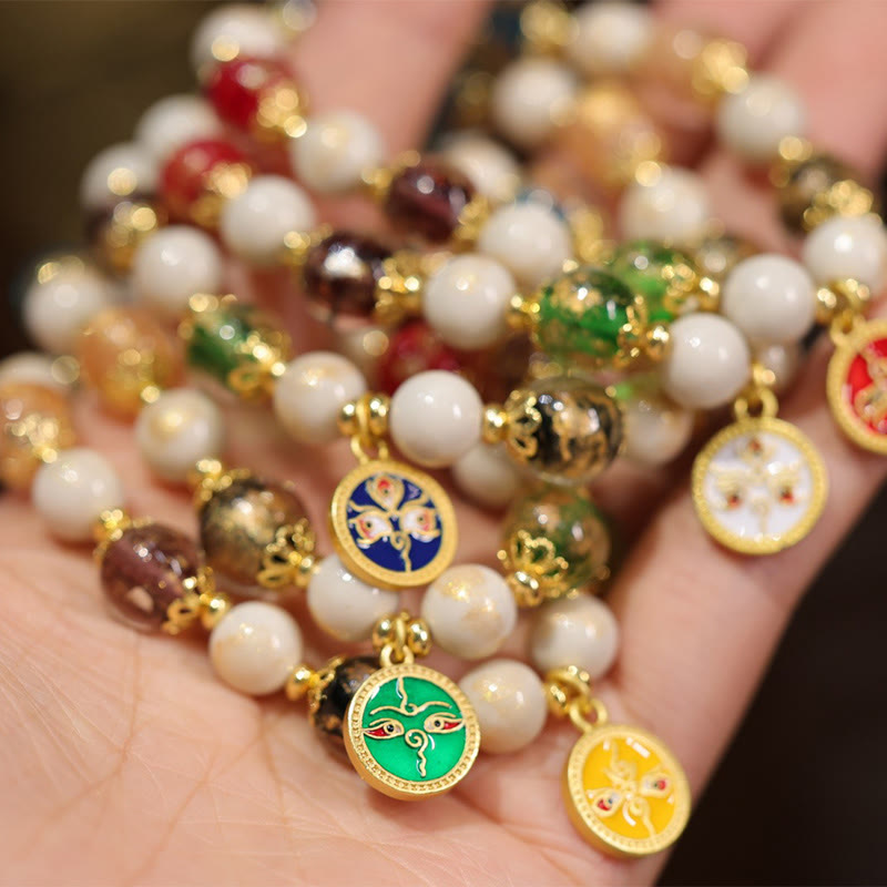 Armband – Wohlstand & Glück & Energie mit Perlen und Anhängern goldfarben