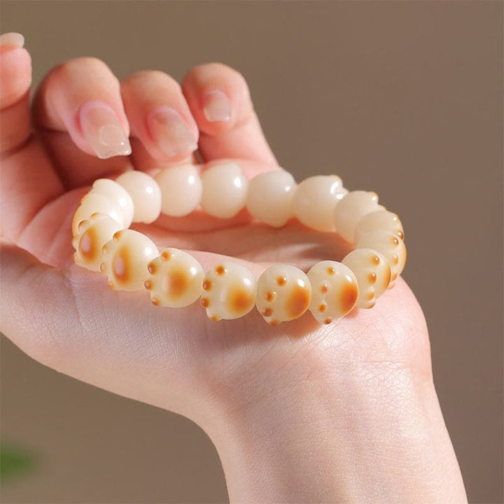 Bodhi Katze Armband Frieden Handgelenk Naturstein elastisch cremeweiß orange