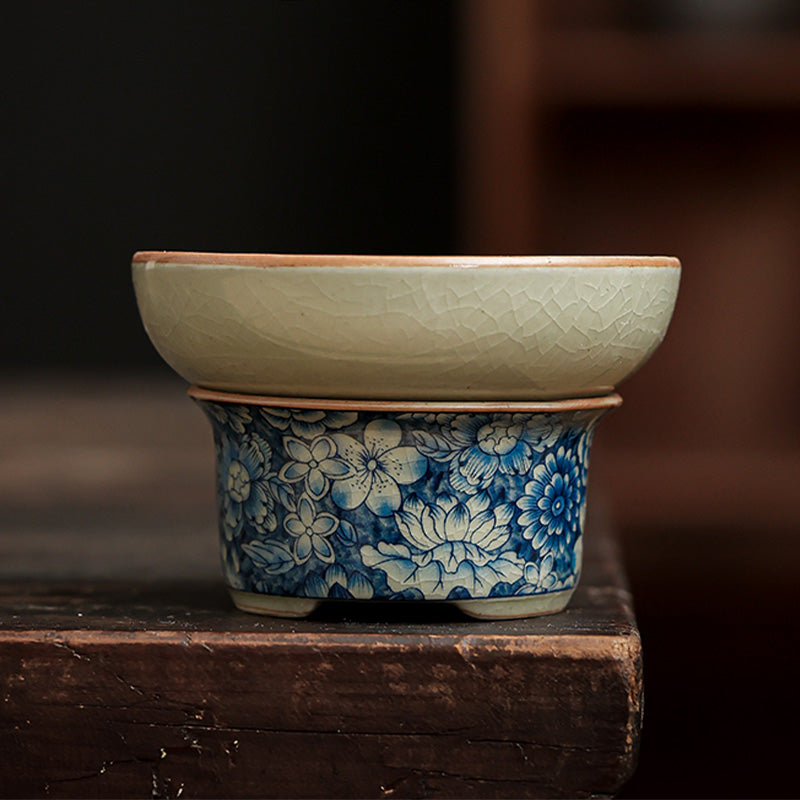 Teekanne Mit Tasse Porzellan Blau Weiß Sieb Tee-Filter-Set