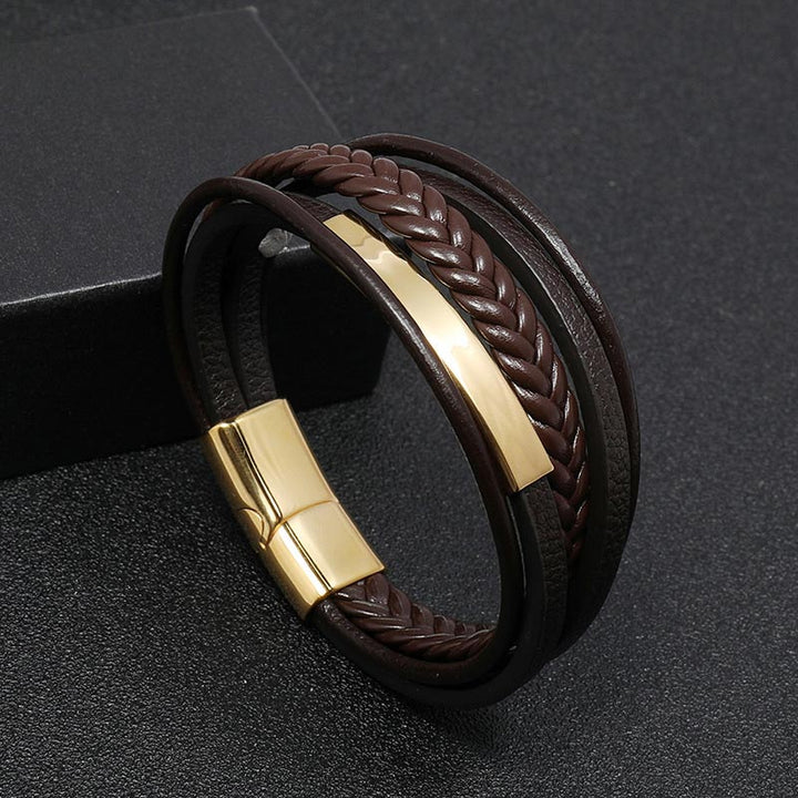 Armband Leder Titanstahl Minimalistisch - Glück