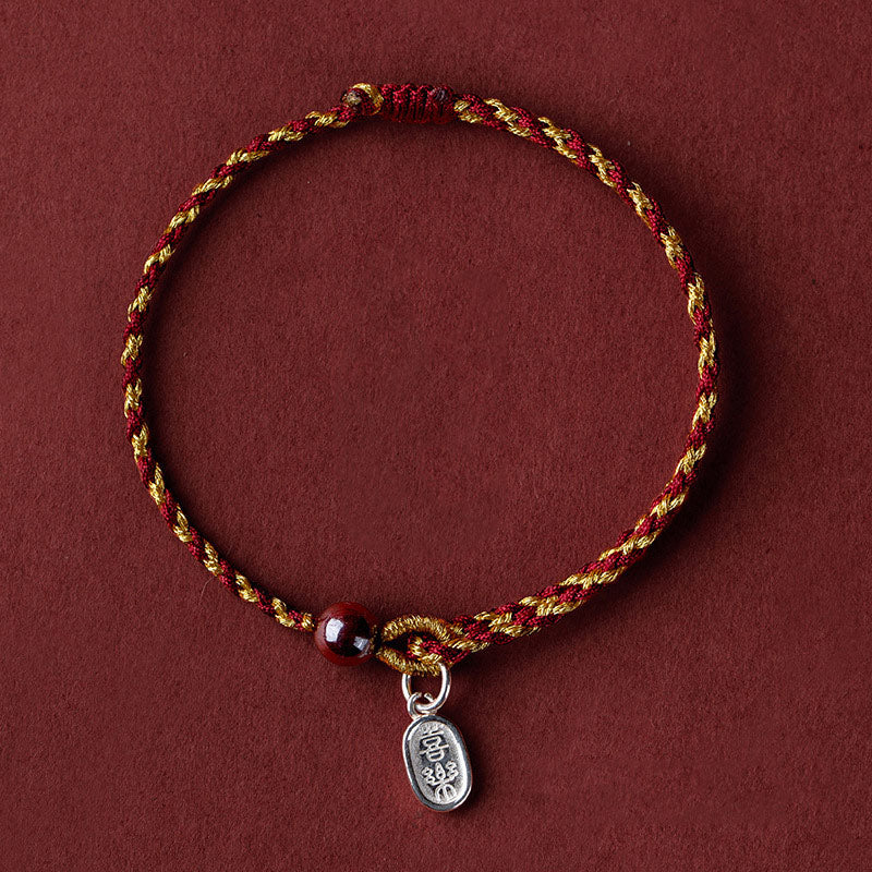 Armband Rot Gold Kordel Lotus Anhänger – Frieden Glück